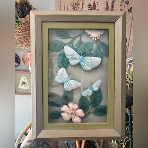 Vintage Cottage Core Floral Butterfly Shadow Box